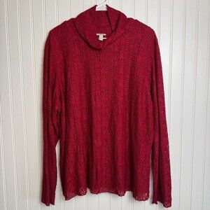 J Jill red lace long sleeve turtleneck stretchy top lined size 3X J19